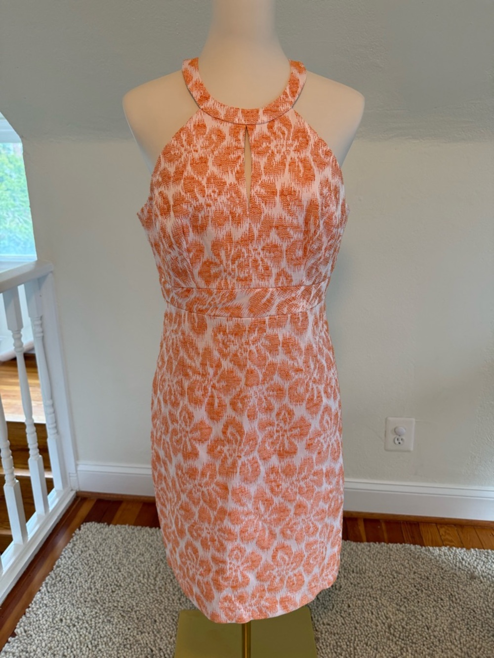 Trina Turk Jacquard Peach-White Halter Midi Dress Size 10 NWOT
